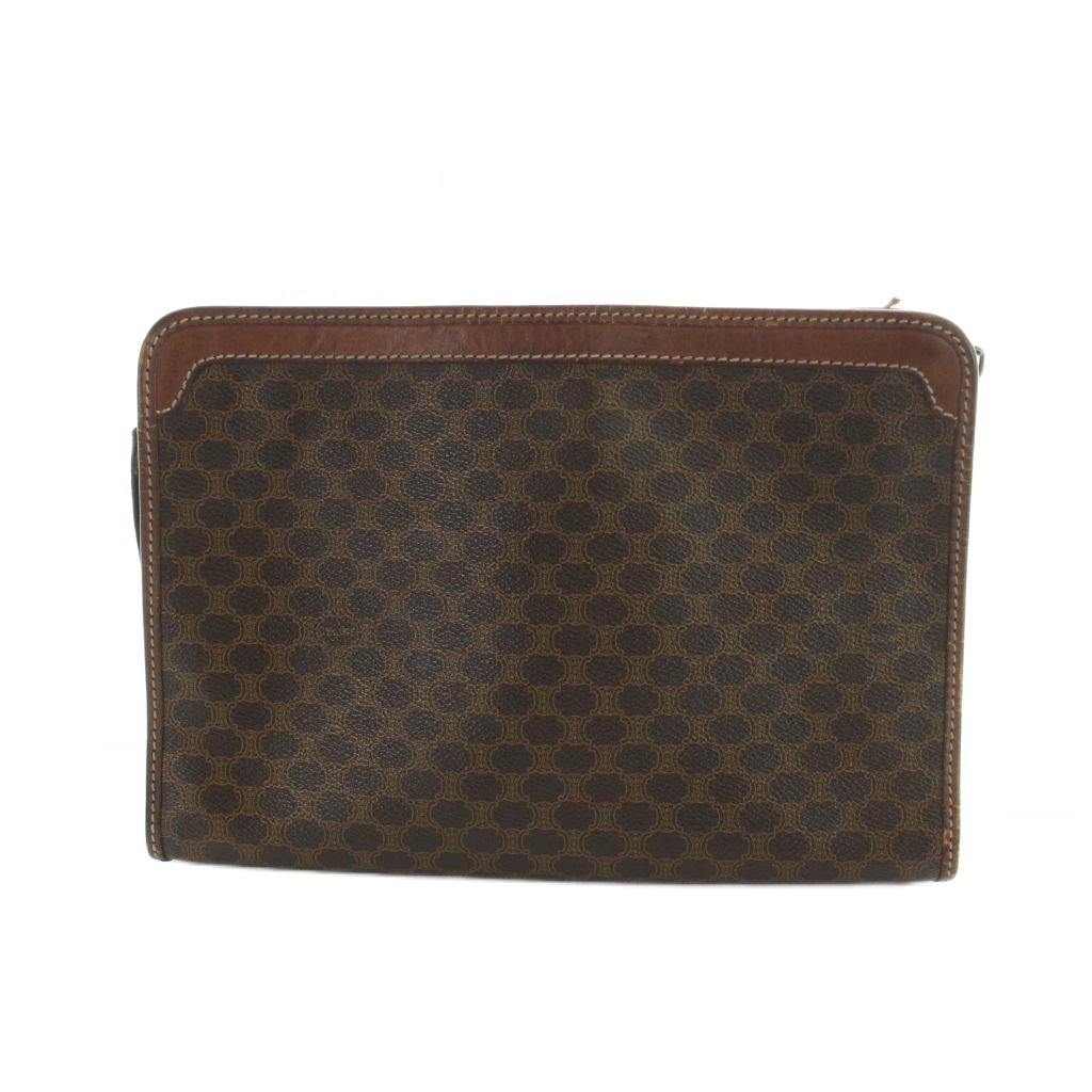 【中古】セリーヌ CELINE クラッチペダル御徒面子 2塁手 寄りあい御徒面子 マカダム PVC なめし革 ロゴタイプ 茶 赤銅色 ■GY18 /MQ ■OH レディース 【ベクター 古着】 260410