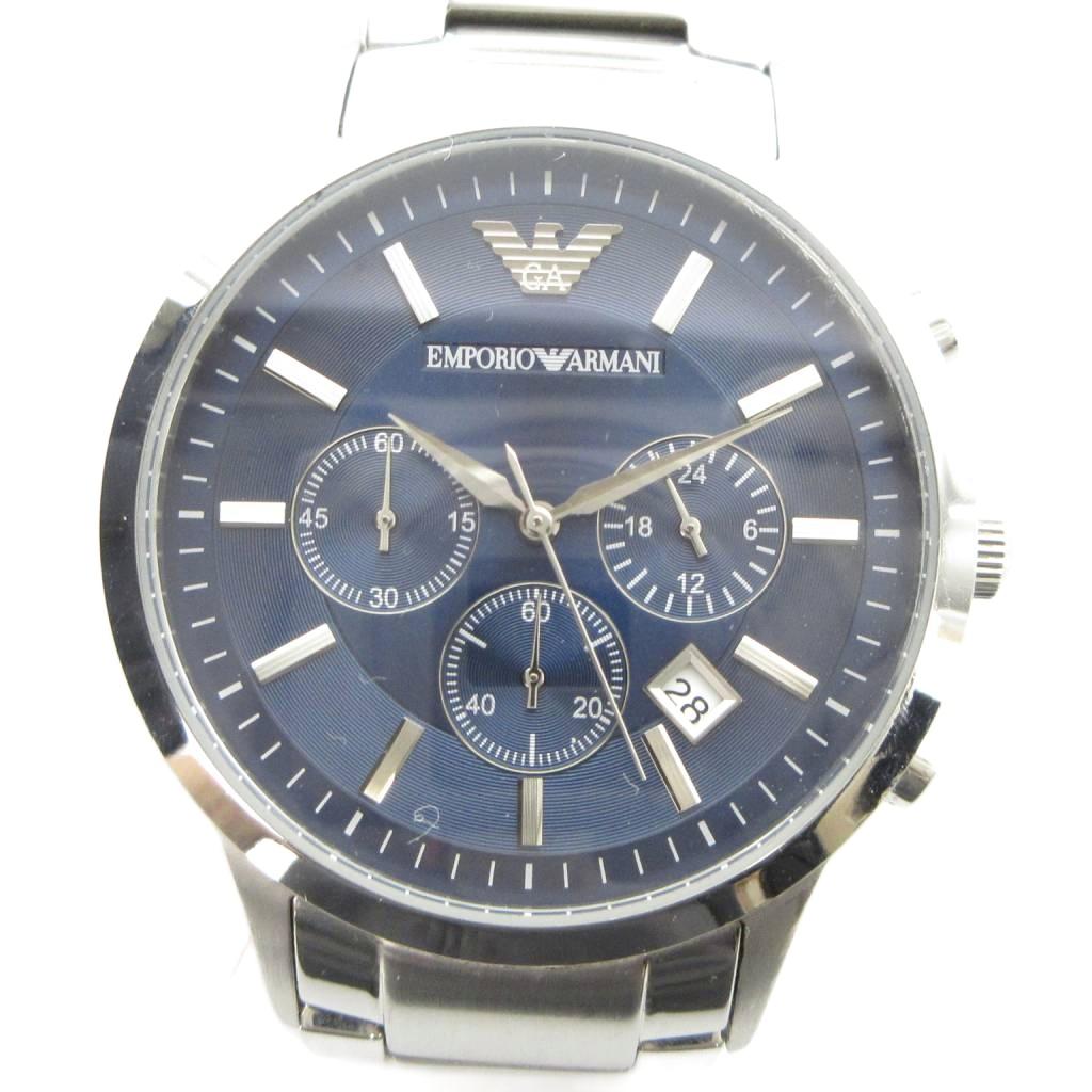 【中古】エンポリオアルマーニ EMPORIO ARMANI AR-2448 ウオッチ ご覧なさる 石英 クロノグラフ 暦付き添い人 青文字記号盤 しろがね色色 ■GY18 /MQ メンズ 【ベクター 古着】 260430