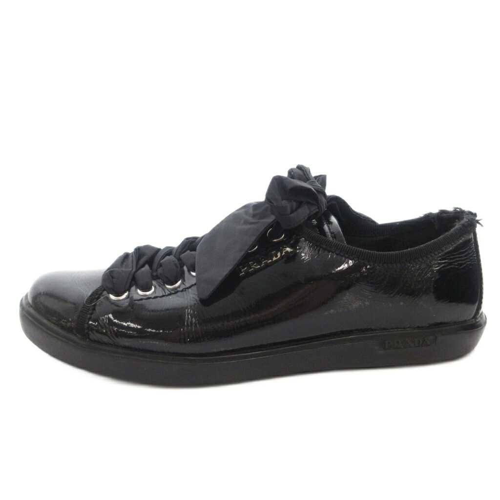 【中古】プラダスポーツ PRADA SPORT スニーカー シューズ 置き目とり捨てる エナメル スピード競技引きあげる ロゴタイプ 37.5 黒 黒いこと /FF ■GY19 レディース 【ベクター 古着】 260413