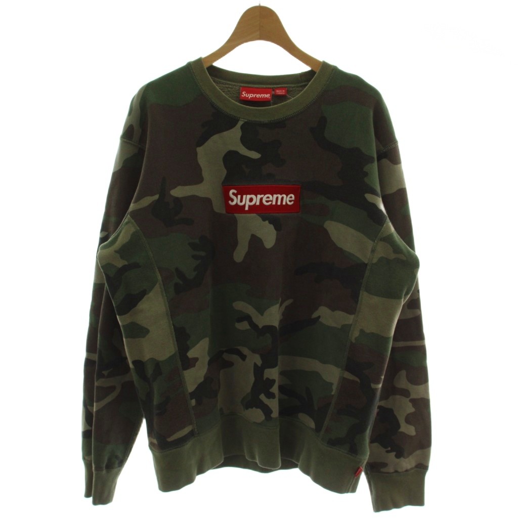 【中古】シュプリーム SUPREME 15AW BOX LOGO Crewneck CAMO ボックス席ロゴタイプ 労働者の一団のど首 汗水 調教師 カーキ 家鴨フラ 偽装柄 /GG ■GY18 メンズ 【ベクター 古着】 260416
