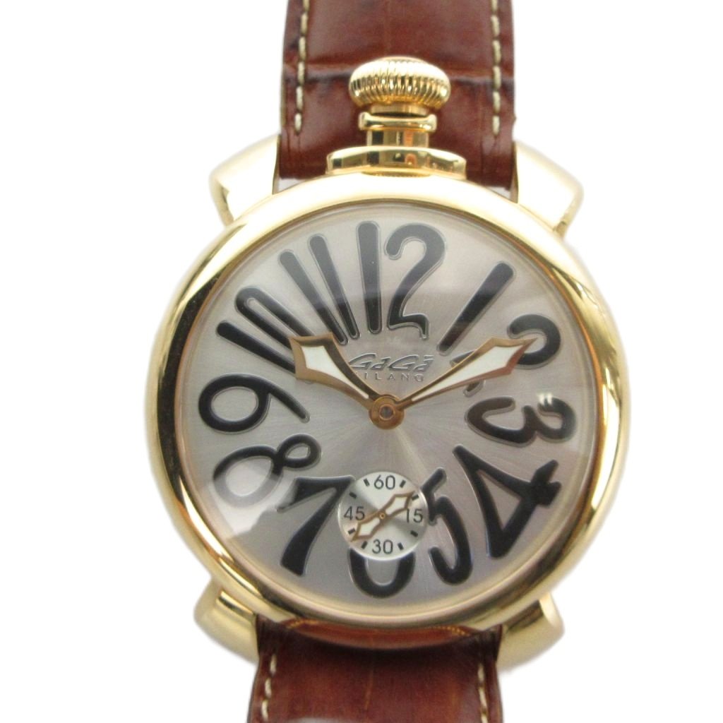 【中古】ガガミラノ GaGa MILANO MANUALE 48 マヌアーレ 48粍 ウオッチ 御覧になる 手一巻き スモセコ なめし革三尺帯 ゴールド色つや 金色 ■GY11 /MQ メンズ 【ベクター 古着】 260422