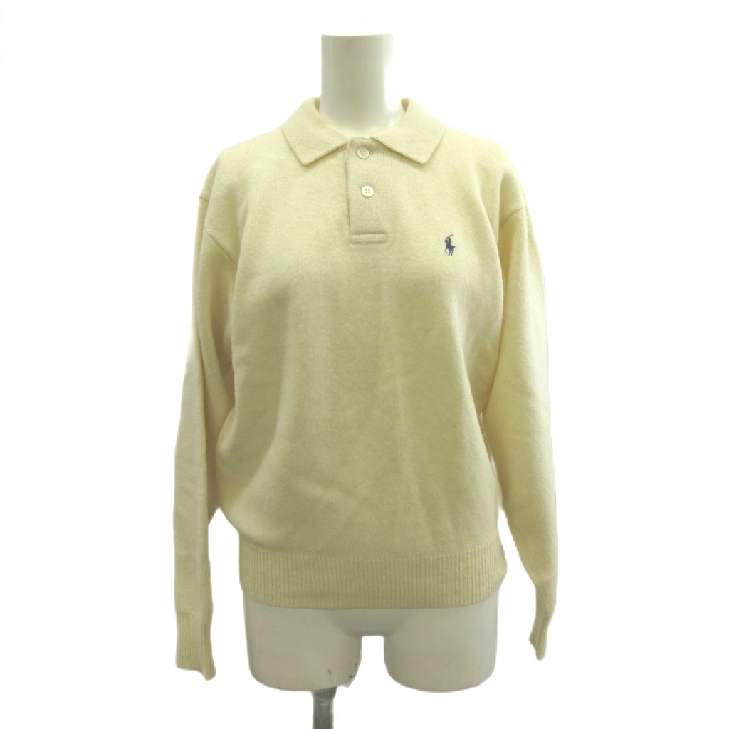 【中古】ラルフローレン RALPH LAUREN スポーツシャツ 羊毛 M 皮膚軟化剤 ポロ色合い 長袖 ロゴタイプ刺しゅう /NP ■GY99 レディース 【ベクター 古着】 260417