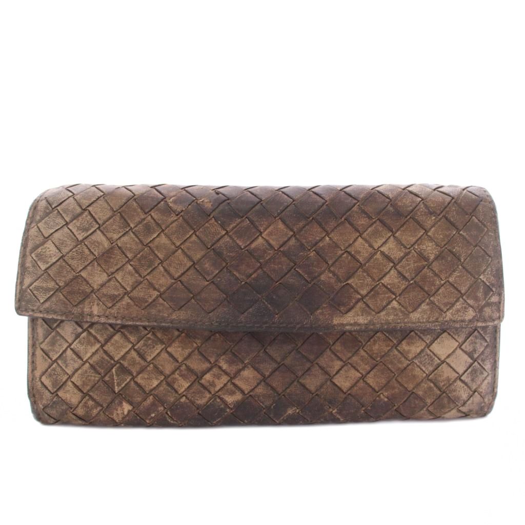 【中古】ボッテガヴェネタ BOTTEGA VENETA 長紙入れ 二つ折り紙入れ イントレチャート なめし革 茶 赤銅色 150509 /TK ■OH ■GY17 メンズ 【ベクター 古着】 260424