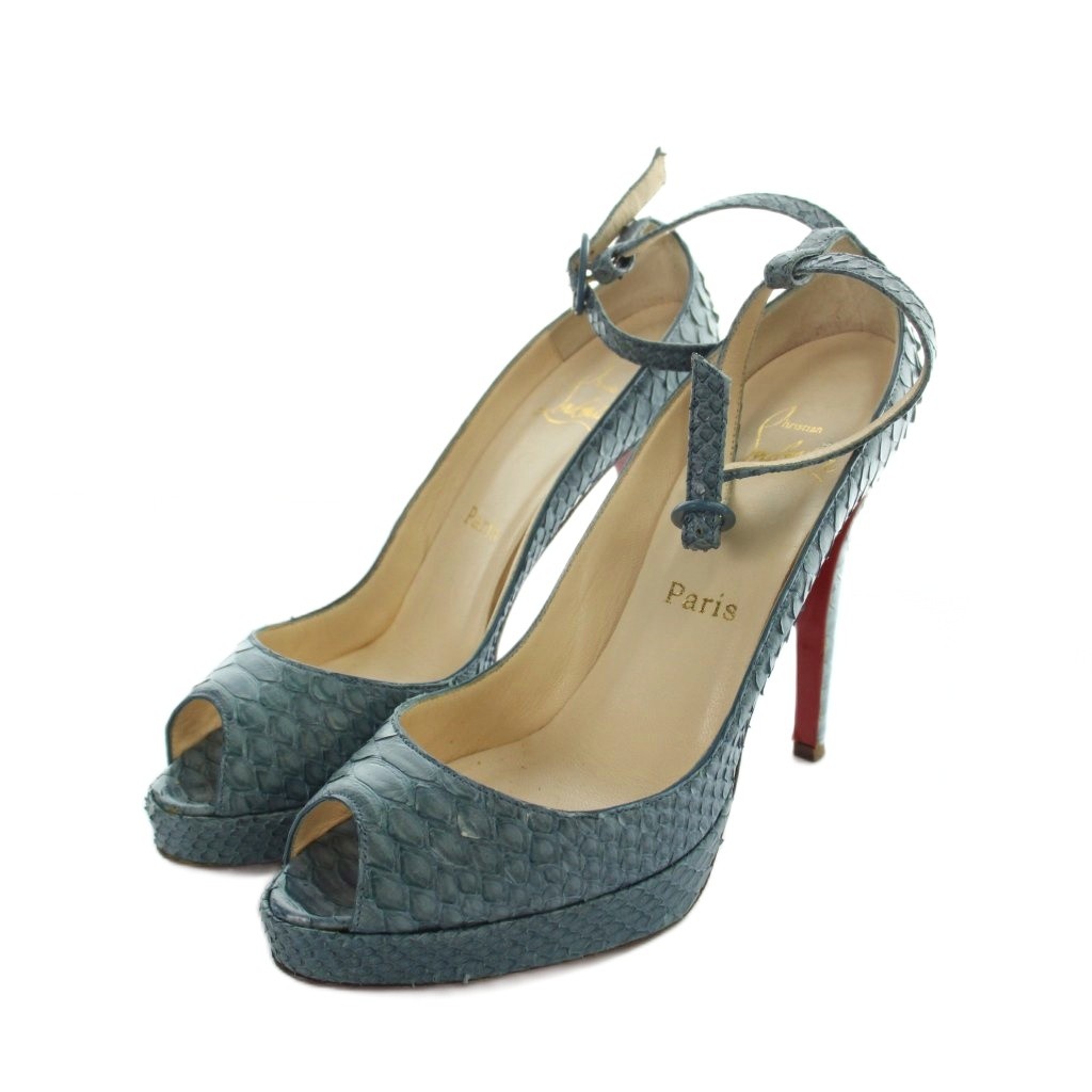 【中古】クリスチャンルブタン Christian louboutin パンプス オープントゥ アンクルストラップ パイソン なめし革 37 24珊 青 青碧 ■GY20 /MQ レディース 【ベクター 古着】 260509
