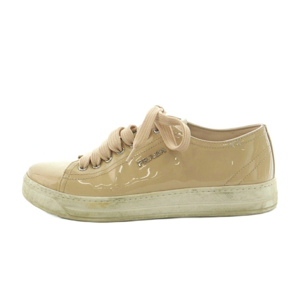 【中古】プラダ PRADA スニーカー シューズ エナメル 35.5 22.5糎 サクラ色ベージュ 3E6187 /MI ■GY19 レディース 【ベクター 古着】 260518