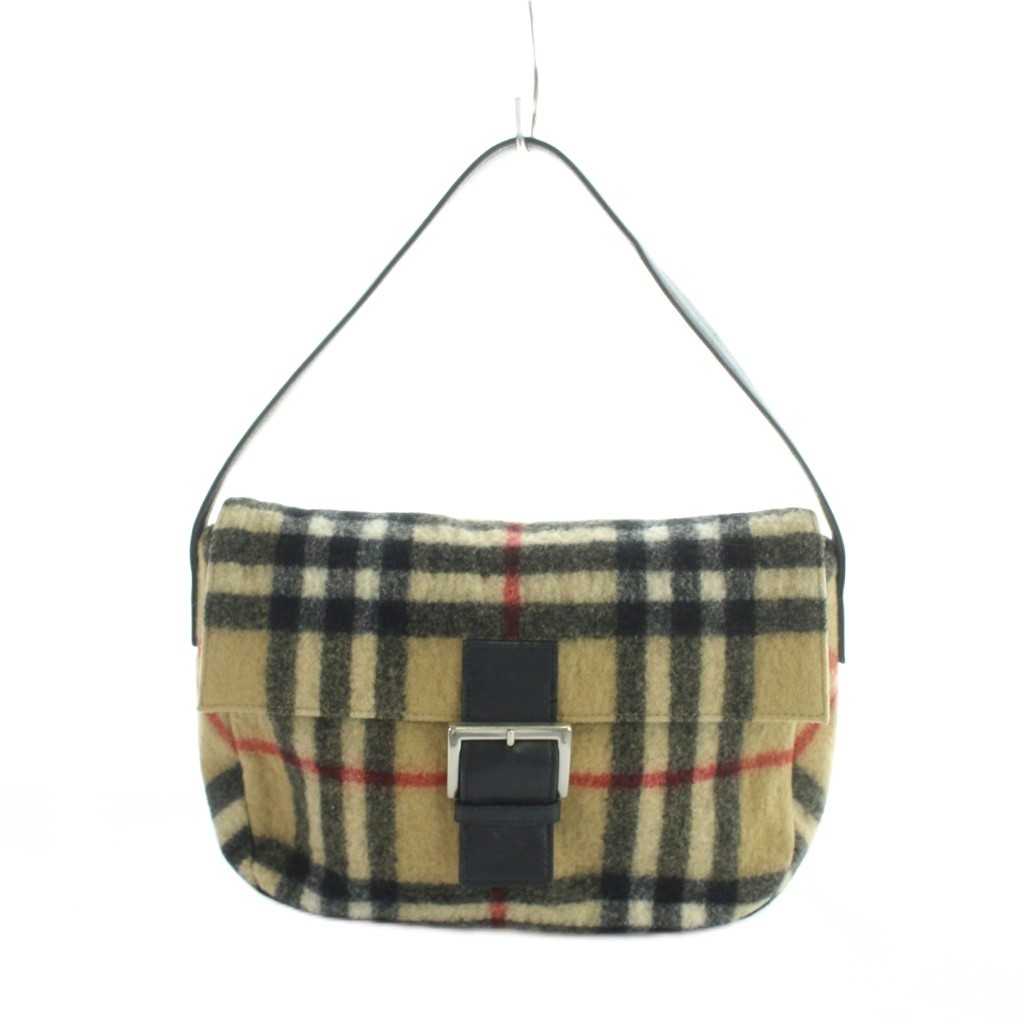 【中古】バーバリーズブルーレーベル Burberry\u0027s BLUE LABEL 一ショルダーバッグ 御手手 羊毛 なめし革 ノバチェック柄 茶 赤銅色 ■GY18 /MQ レディース 【ベクター 古着】 260514