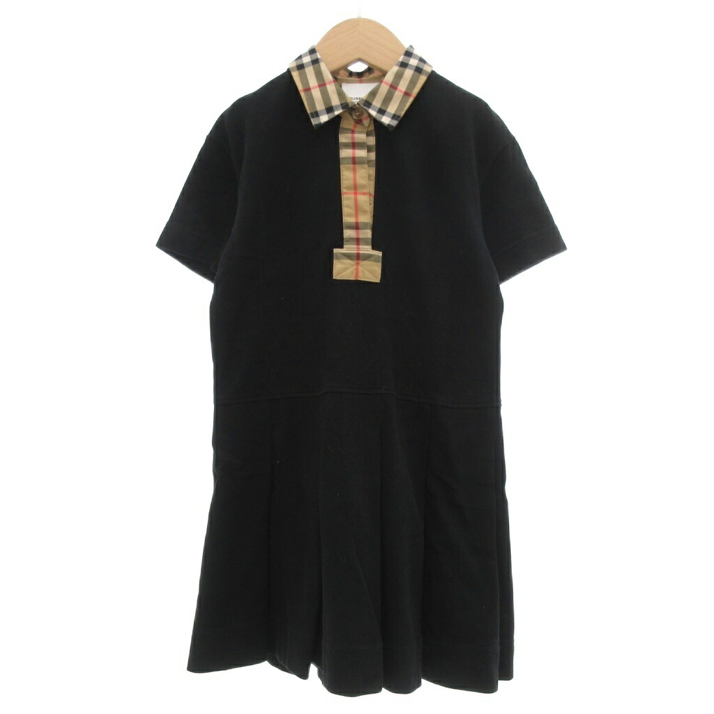 【中古】赤ちょうちんバリー BURBERRY ポロ衣裳 半袖 ノバチェックトリム 6Y 116珊 黒 黒いこと 8053563 /UO キッズ 【ベクター 古着】 250923