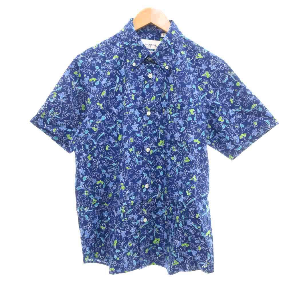 【中古】Eternal MAJUN 美品 slim fit アロハシャツ 半袖 ボタンダウン 花柄 M ネイビー /UO メンズ 【ベクトル 古着】 250926