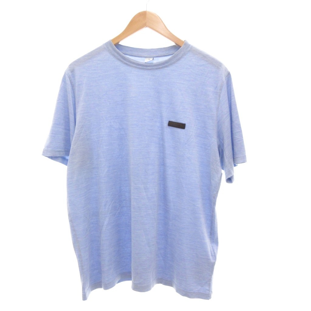【中古】ベルルッティ Berluti レザータブ Tシャツ 絹 シルク 半袖 ロゴ L 杢ブルー /UO メンズ 【ベクトル 古着】 251023