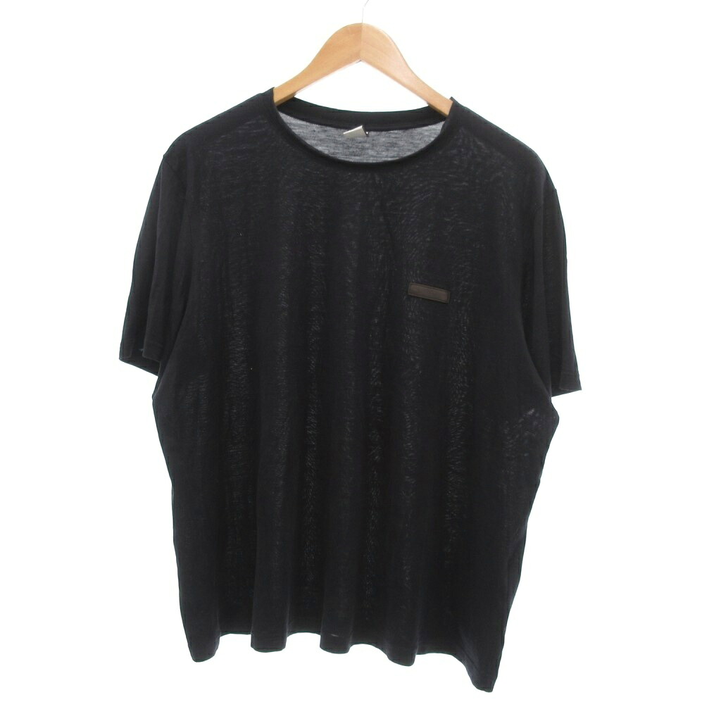【中古】ベルルッティ Berluti レザータブ Tシャツ 絹 シルク 半袖 ロゴ L 黒 ブラック /UO メンズ 【ベクトル 古着】 251023