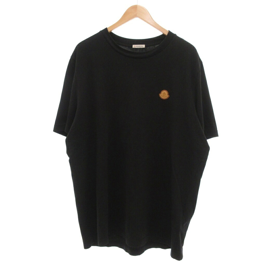 【中古】モンク軌跡 MONCLER 23AW ティーシャツ 半袖 ロゴタイプ なめし革紋章 XL 黒 /UO メンズ 【ベクター 古着】 251022