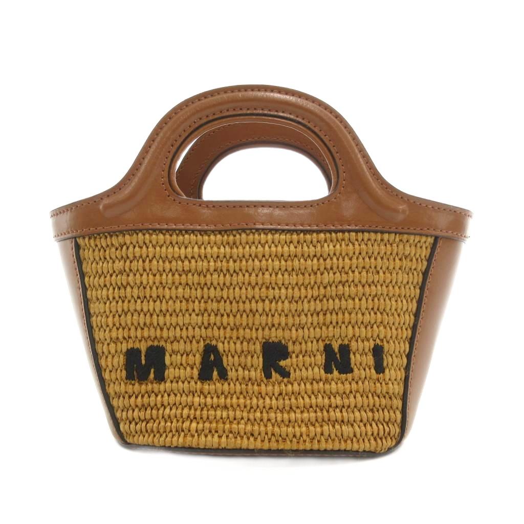 【中古】マルニ MARNI TROPICALIA BAG MICRO トロピカリア カゴバッグ ハンドバッグ ショルダー 2WAY シエナ ロゴ刺繍 ブラウン /UO ☆AA★ レディース 【ベクトル 古着】 251022