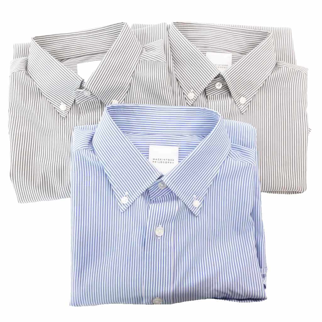【中古】マッキントッシュフィロソフィー MACKINTOSH PHILOSOPHY ボタンダウンシャツ まとめ 3点セット 半袖 ストライプ 40 青 ブルー 黒 ブラック /GV メンズ 【ベクトル 古着】 251121