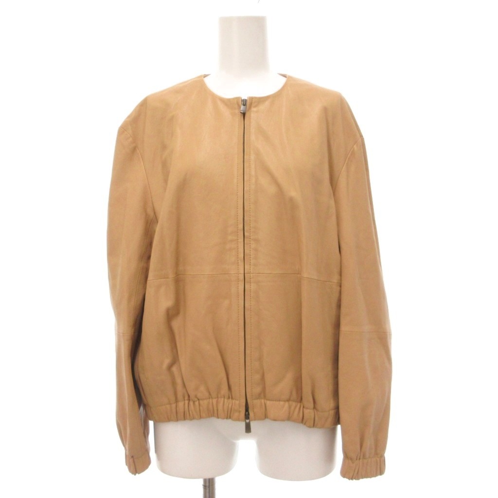 【中古】セオリーリュクス theory luxe 20SS Super Soft Leather Labi ラムレザージャケット 羊革 ノーカラー 38 ベージュ /UO レディース 【ベクトル 古着】 251203