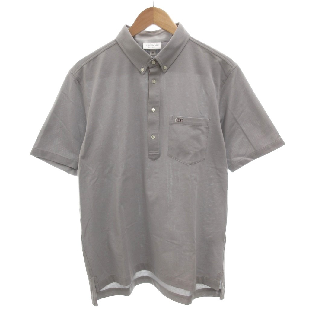 【中古】未当て嵌める品 ラコステ LACOSTE 曳き船付き添い人 クールマックスブレンド鹿の子地スポーツシャツ カットソー ロゴタイプ刺しゅう 半袖 L 薄墨色 /FF メンズ 【ベクター 古着】 251222