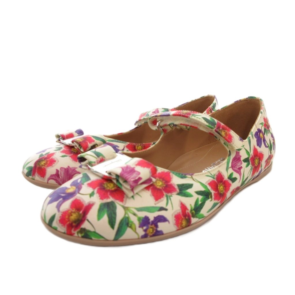 【中古】サルヴァトーレフェラガモ Salvatore Ferragamo メリージェーン ミニ ヴァラ フラットシューズ 花柄 33 マルチカラー /FF レディース 【ベクトル 古着】 260123