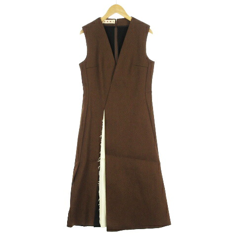 【中古】マルニ MARNI 15AW ワンピース ノースリーブ ロング Vネック スリットデザイン ウール混 茶 ブラウン 38 レディース 【ベクトル 古着】 260127