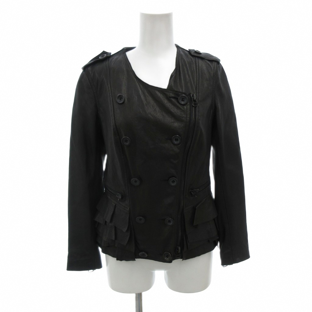【中古】3.1 フィリップリム 3.1 phillip lim ライダースジャケット 革ジャン レザー フリル ダブル エポレット 0 黒 ブラック /FF レディース 【ベクトル 古着】 260125｜ブランド古着の買取販売ベクトル