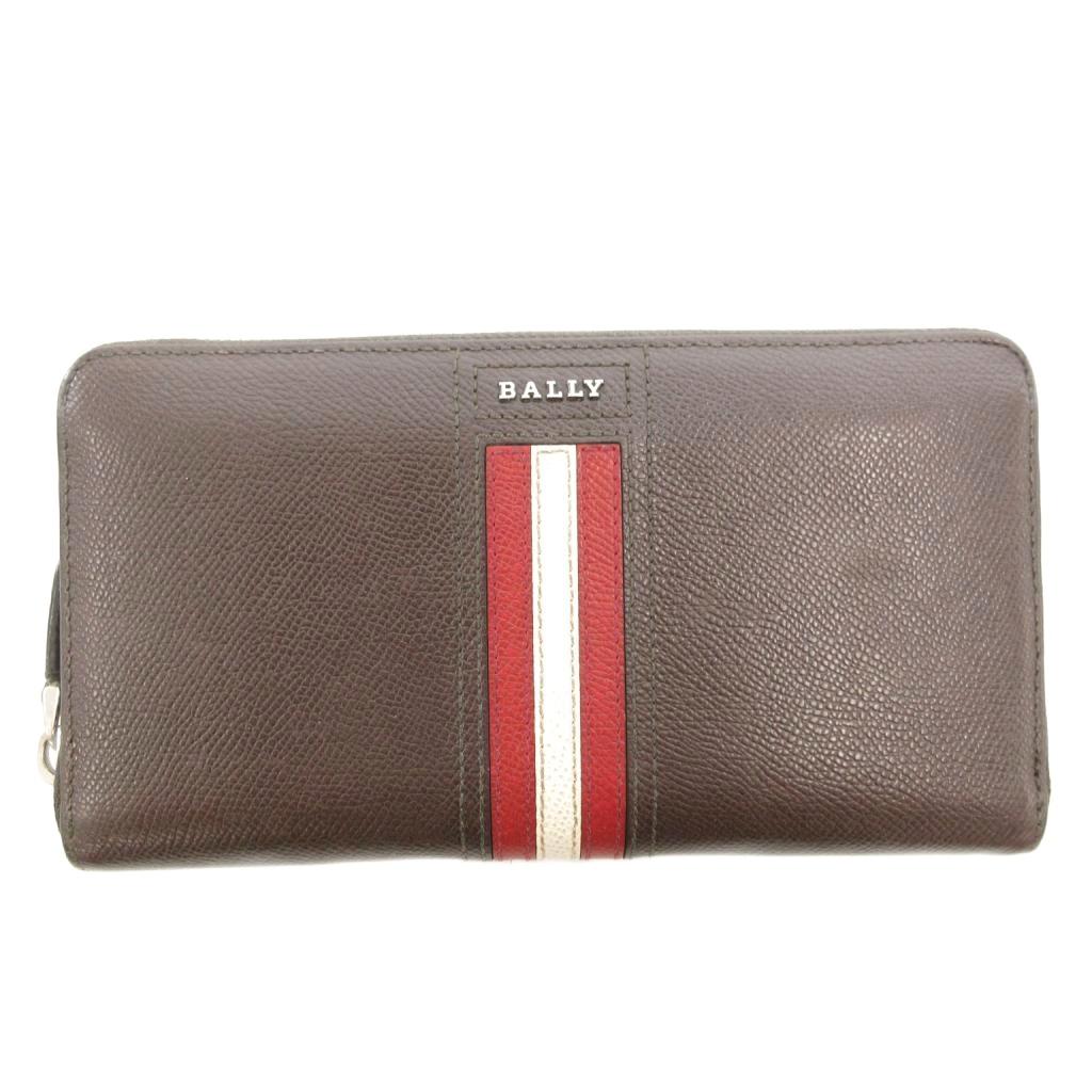 【中古】バリー BALLY トレインスポッティング 長財布 ウォレット ラウンドファスナー ライン ロゴ レザー 茶 ブラウン /FF メンズ 【ベクトル 古着】 260203