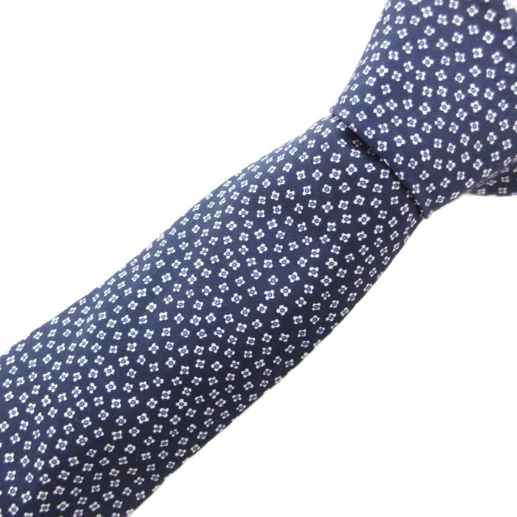 【中古】タイ ユア タイ TIE YOUR TIE ネクタイ ビジネス 総柄 小花柄 シルク 絹 バイカラー 白 ホワイト 紺 ネイビー /FF メンズ 【ベクトル 古着】 260202