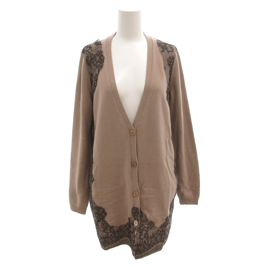 【中古】ヴァレンティノ ヴァレンチノ VALENTINO カーディガン ニット ロング レース ウール シルク混 カシミヤ混 M ベージュ /FF レディース 【ベクトル 古着】 260203