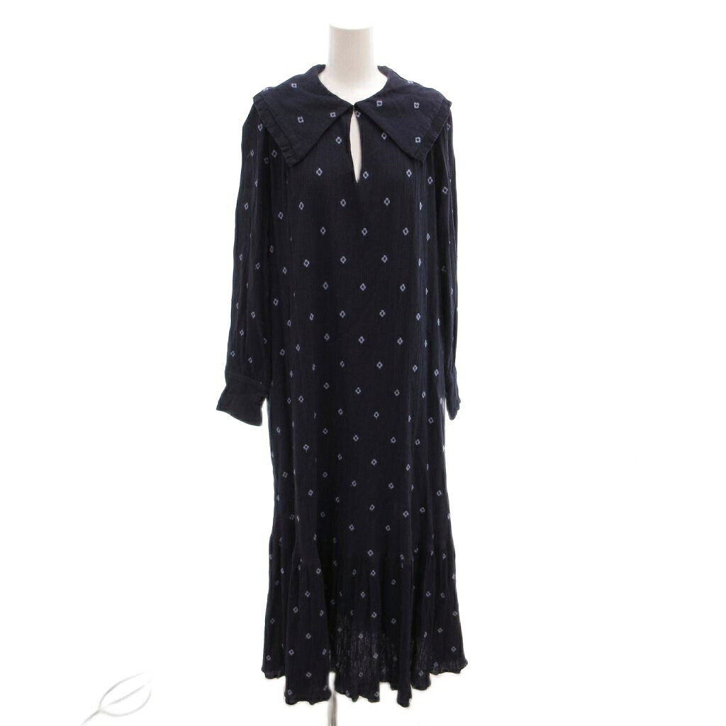【中古】ヌキテパ NE QUITTEZ PAS! 23AW Cotton Gauze Full Embroidery Frill Collar Dress ワンピース ドレス 花柄 ロング マキシ ギャザー M 紺 ネイビー /FF レディース 【ベクトル 古着】 260220｜ブランド古着の買取販売ベクトル