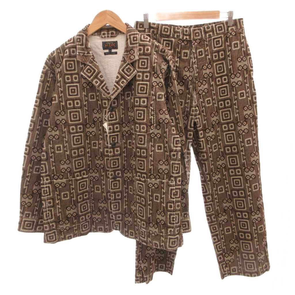 【中古】未使用品 ビームスプラス BEAMS+ タグ付き コーデュロイ セットアップ 4B カフス ジャケット ドローストリング パンツ 総柄 M L 茶 ブラウン /FF メンズ 【ベクトル 古着】 260307