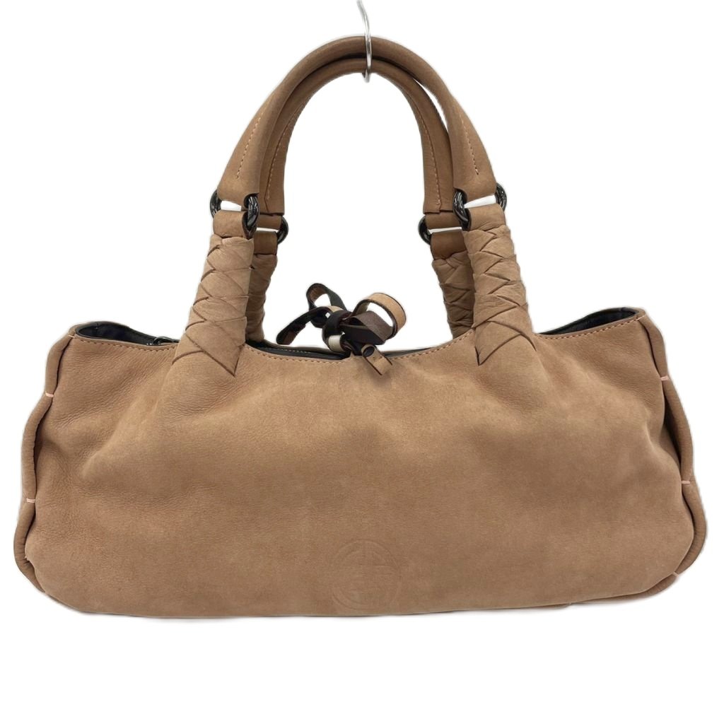 【中古】ジョルジオアルマーニ GIORGIO ARMANI ハンドバック GAロゴタイプ型押し 編み込み手持ち部分 なめし革 ベージュ /JS レディース 【ベクター 古着】 260419
