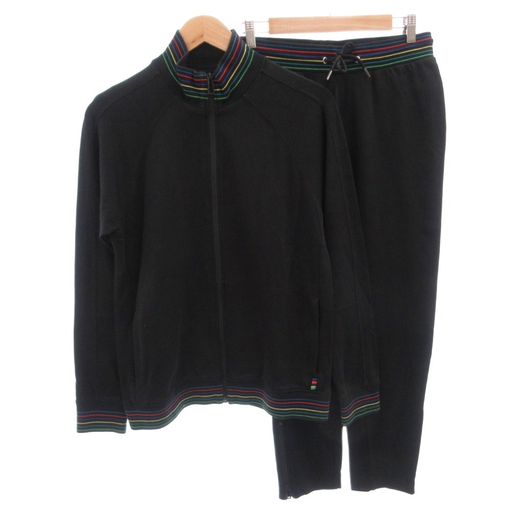 【中古】極点スミス PAUL SMITH セットアップ プルオーバー 貨物自動車上衣 ズボン下 マルチ縞模様 L 黒 黒いこと /FF メンズ 【ベクター 古着】 260413