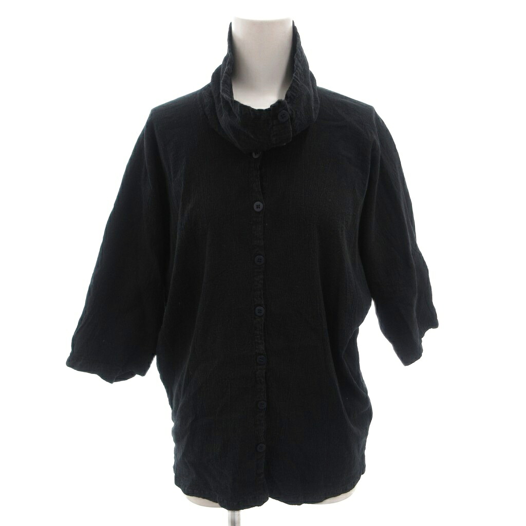 【中古】ミーイッセイミヤケ me ISSEY MIYAKE シャツ ブラウス ハイネック シワ加工 半袖 薄手 黒 ブラック /FF レディース 【ベクトル 古着】 260416｜ブランド古着の買取販売ベクトル