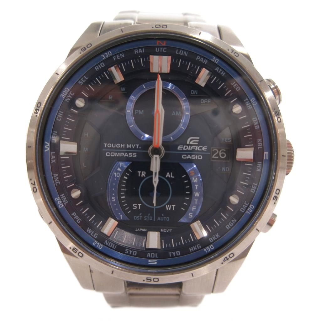 【中古】カシオ CASIO EDIFICE ウオッチ 御覧になる アナログ 電磁波ソーラー 暦 文字記号盤米国海軍 しろがね色色つや EQW-A1200D /FF メンズ 【ベクター 古着】 260422