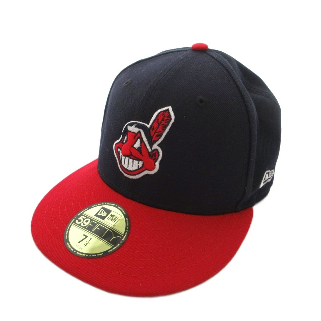 【中古】ニュー内鰓 NEW ERA 59FIFTY CLEVELAND INDIANS CAP 旗がしら かぶり笠 刺しゅう 7 4/1 紺 米国海軍 /FF メンズ 【ベクター 古着】 260526