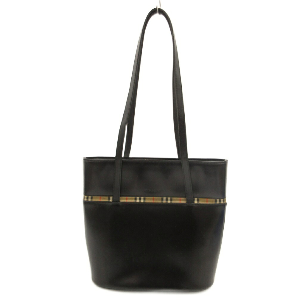 【中古】バーバリー BURBERRY ハンドバッグ トート 肩掛け ロゴ ノバチェック レザー 黒 ブラック /JS レディース 【ベクトル 古着】 260706|ブランド古着の買取販売ベクトル
