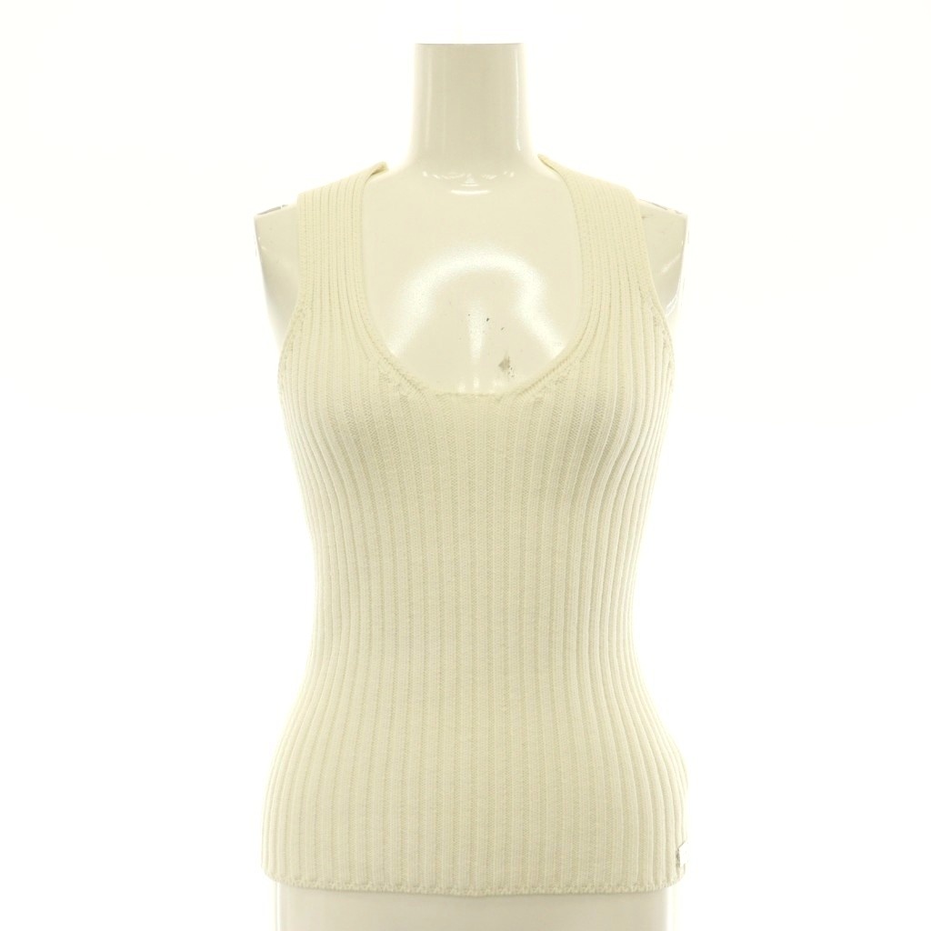 【中古】シャネル CHANEL ヘビーウェイトリブニットトップス タンクトップ ノースリーブ 38 ホワイト /DF レディース 【ベクトル 古着】 260717｜ブランド古着の買取販売ベクトル