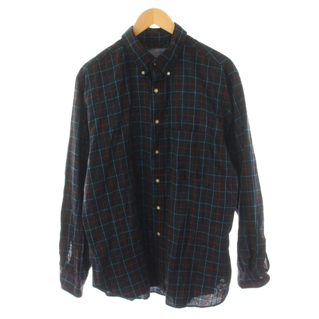【中古】ペンドルトン PENDLETON 70's シャツ 長袖 チェック柄 ウール XL 黒 ブラック 赤 レッド 青 ブルー USA製 /AN50 メンズ 【ベクトル 古着】 260205