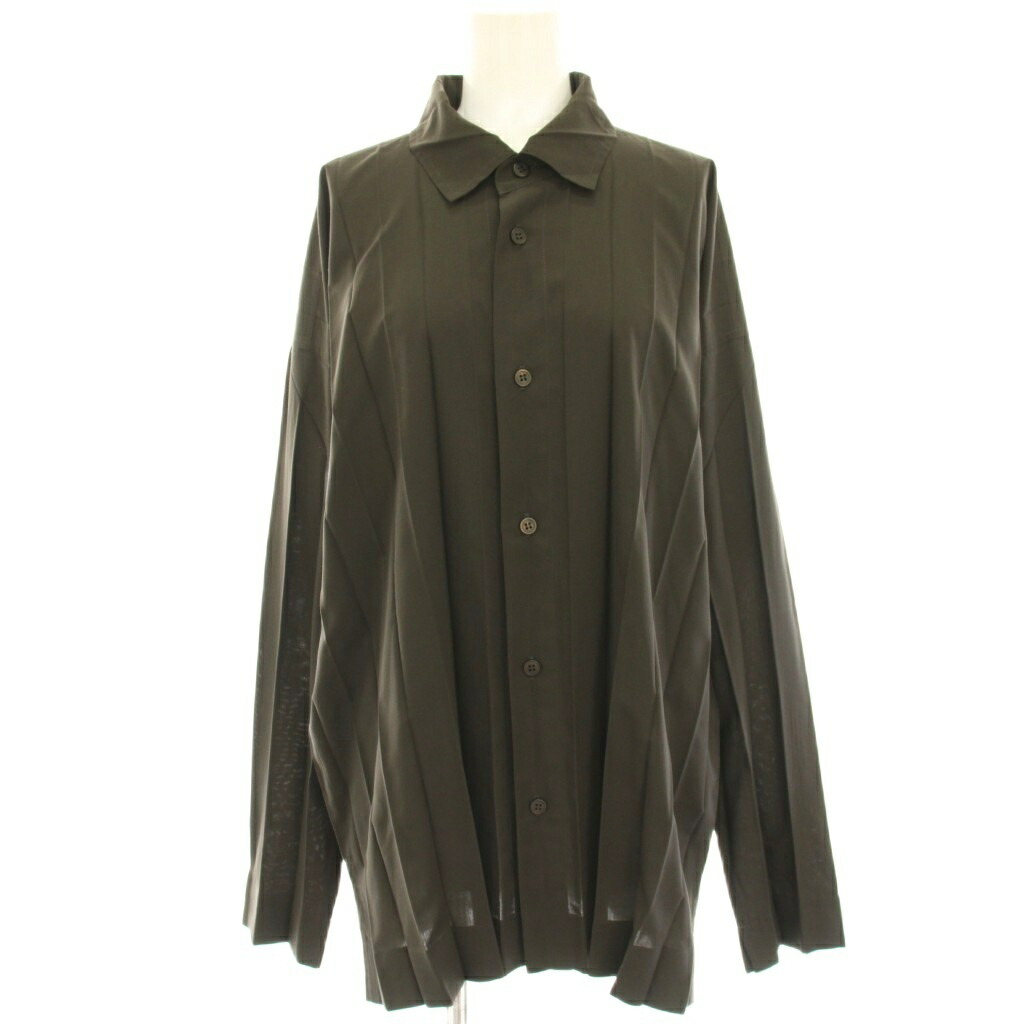 【中古】オムプリッセイッセイミヤケ HOMME PLISSE ISSEY MIYAKE カジュアルシャツ プリーツ 長袖 3 茶 ブラウン HP13FJ308 /HN メンズ 【ベクトル 古着】 260202