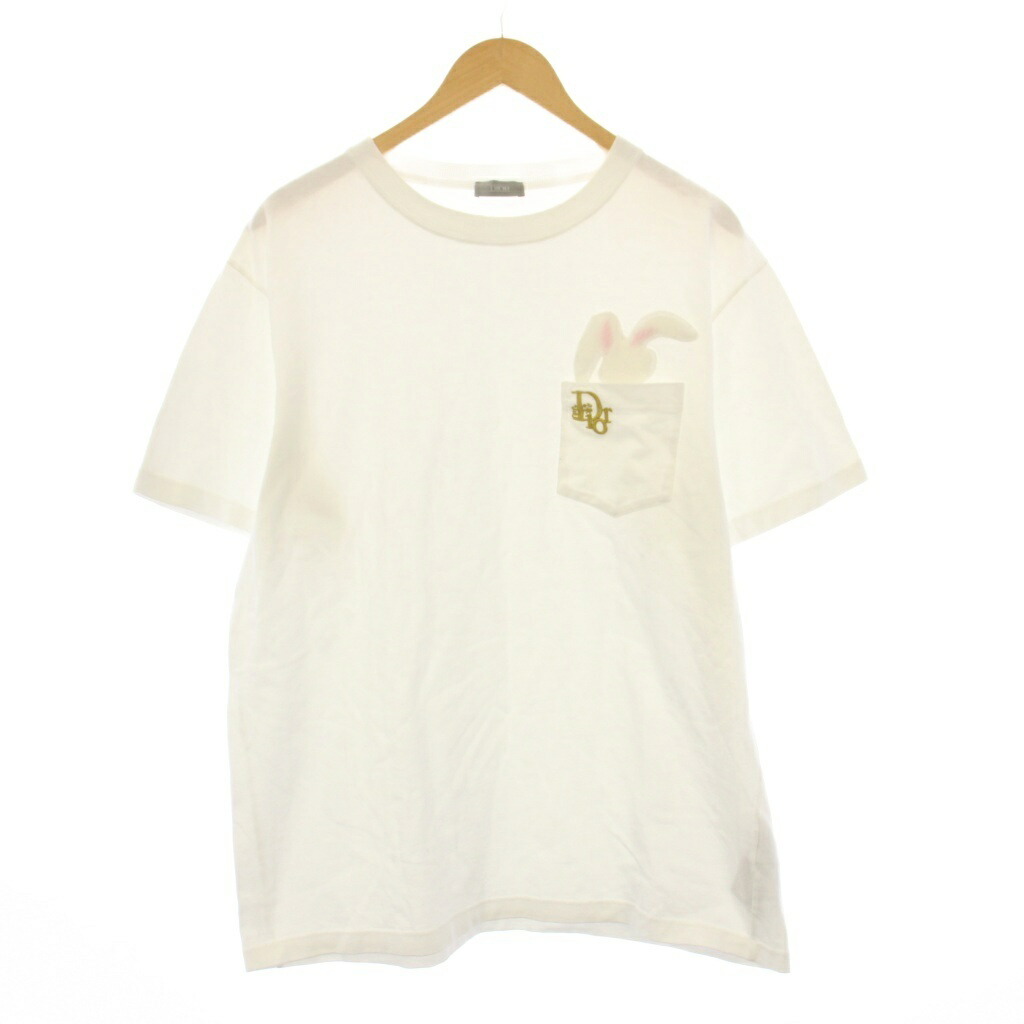 【中古】ディオールオム Dior HOMME ERL 23SS ロゴエンブロイダリー バニーワッペン ティーシャツ カットソー 半袖 L 白 313J651A0554 /KH メンズ 【ベクター 古着】 260213
