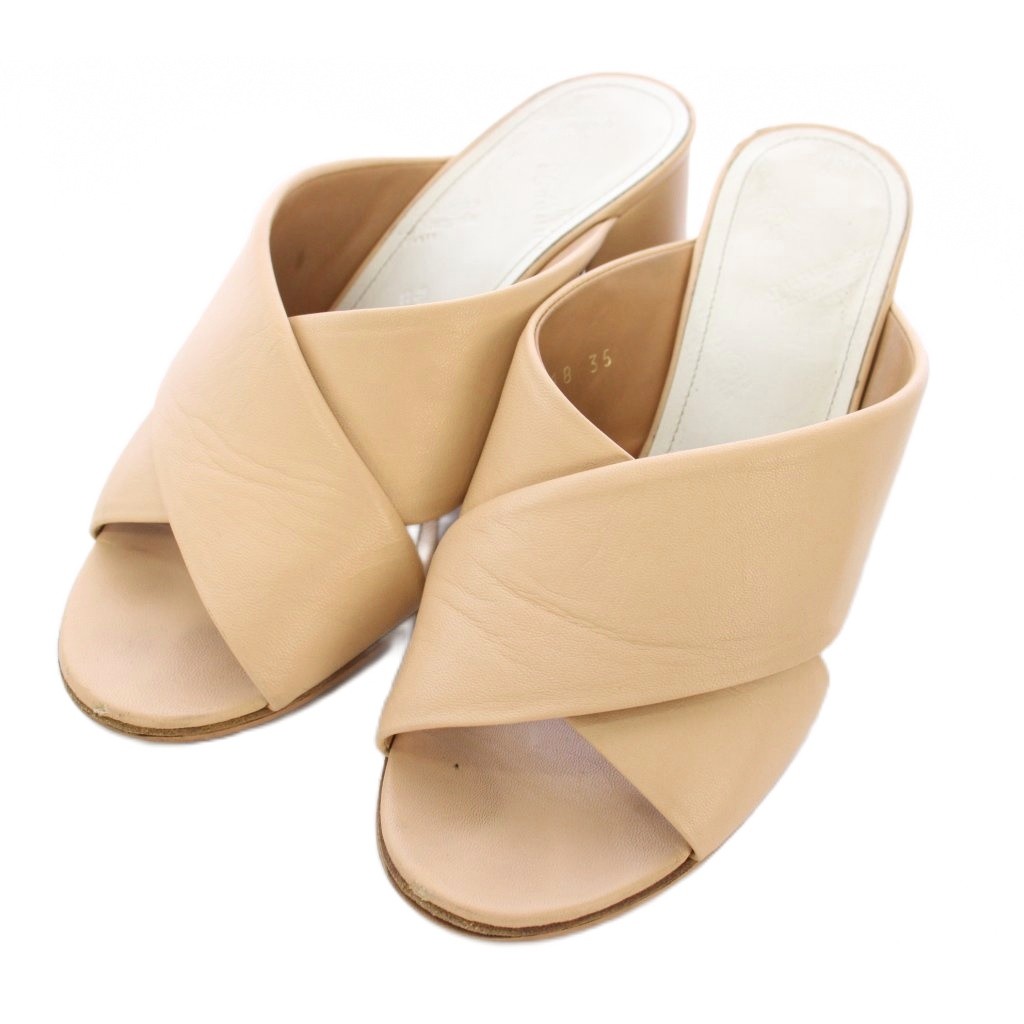 【中古】メゾンマルジェラ 22 Maison Margiela 22 18SS クロスストラップミュール サンダル チャンキーヒール なめし革 35 ベージュ S58WP0118 /TK レディース 【ベクター 古着】 260326