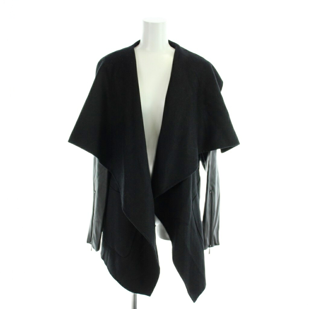 【中古】ビーシービージーマックスアズリア BCBGMAXAZRIA コート S 黒 ブラック 茶 ブラウン ドレープカラー レザー切替 長袖 /AP レディース 【ベクトル 古着】 260326