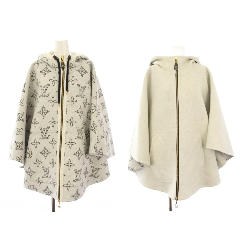 【中古】ルイヴィトン LOUIS VUITTON 23SS  リヴァーシブル モノグラム マヒナ ケープ ポンチョ フーディ 真っただ中丈 TU 白 F0C005R90 /KH レディース 【ベクター 古着】 260325