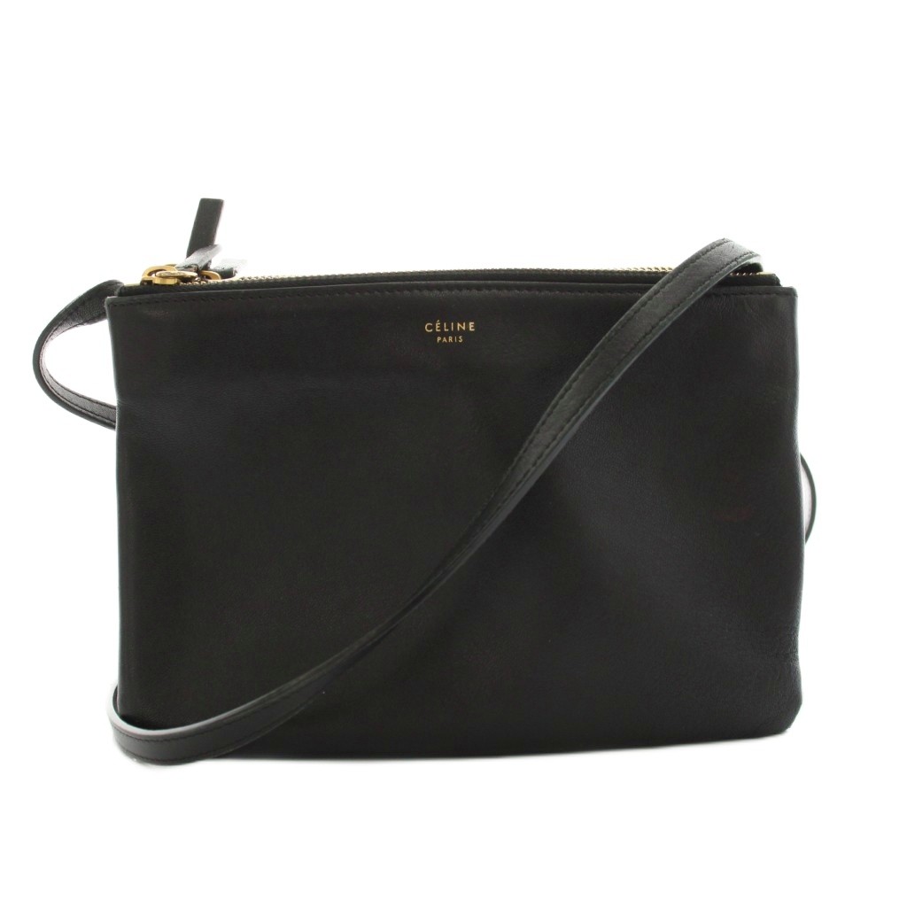 【中古】セリーヌ CELINE 3重協奏曲 スモール ショルダーバッグ なめし革 黒 黒いこと /YM ■OH レディース 【ベクター 古着】 260414