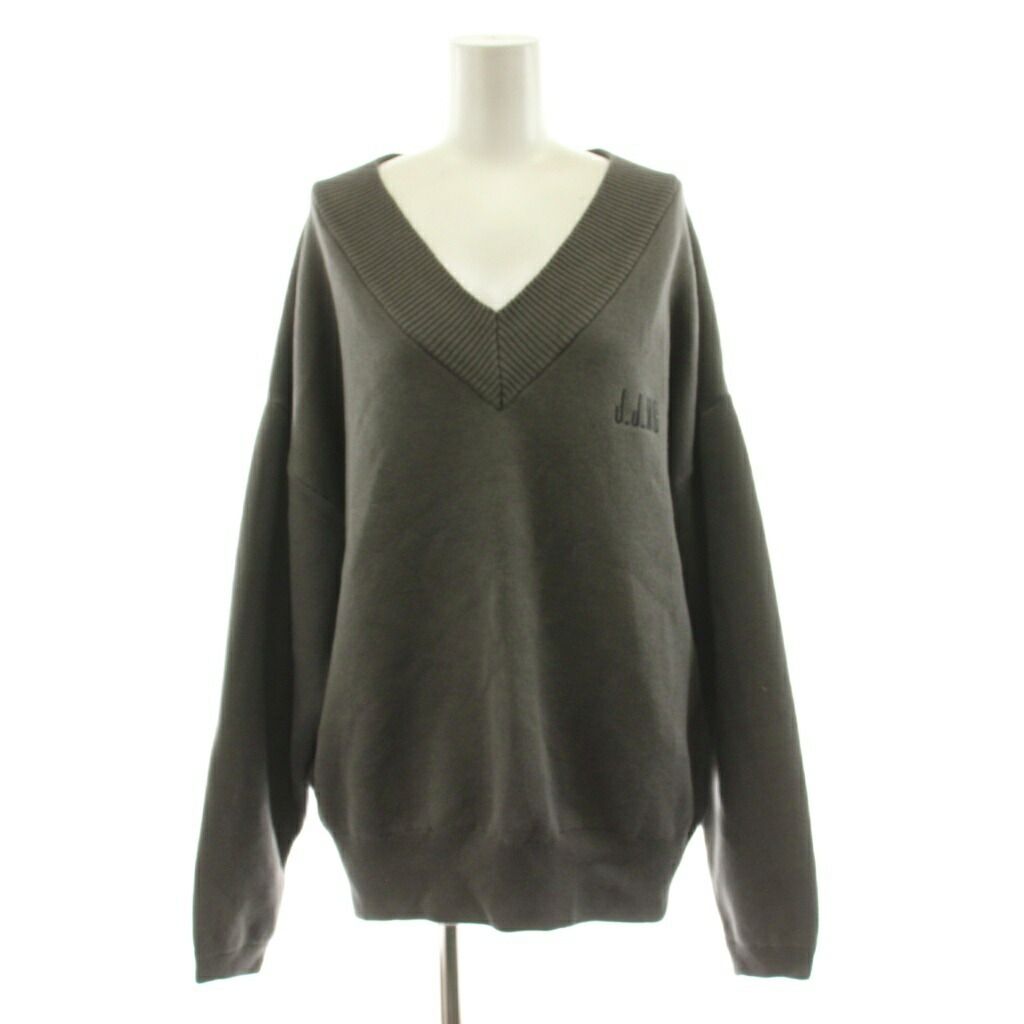 【中古】ジェイジェイマーサー J.J.MERCER 25SS L’Appartement取りまわし V NECK KNIT 編み物 スウェーター 長袖 ロゴタイプ刺しゅう F 薄墨色 25080570001410 /KU レディース 【ベクター 古着】 260518