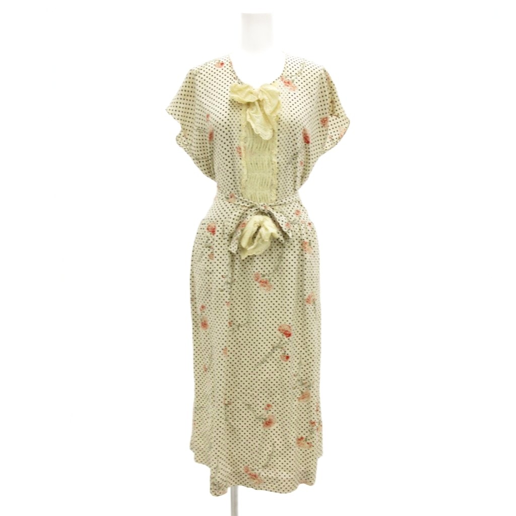 【中古】ピンクハウス PINK HOUSE ワンピース ひざ丈 ドット柄 半袖 フリル レース ベージュ /JS ■GY06 レディース 【ベクトル 古着】 260106
