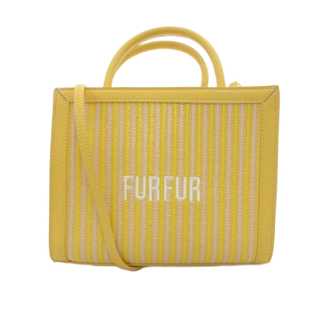 【中古】ファーファー furfur 美品 ハンドバッグ ショルダー 2WAY 黄 イエロー ストライプ柄 ロゴ刺繍 /TZ ■GY12 レディース 【ベクトル 古着】 260128