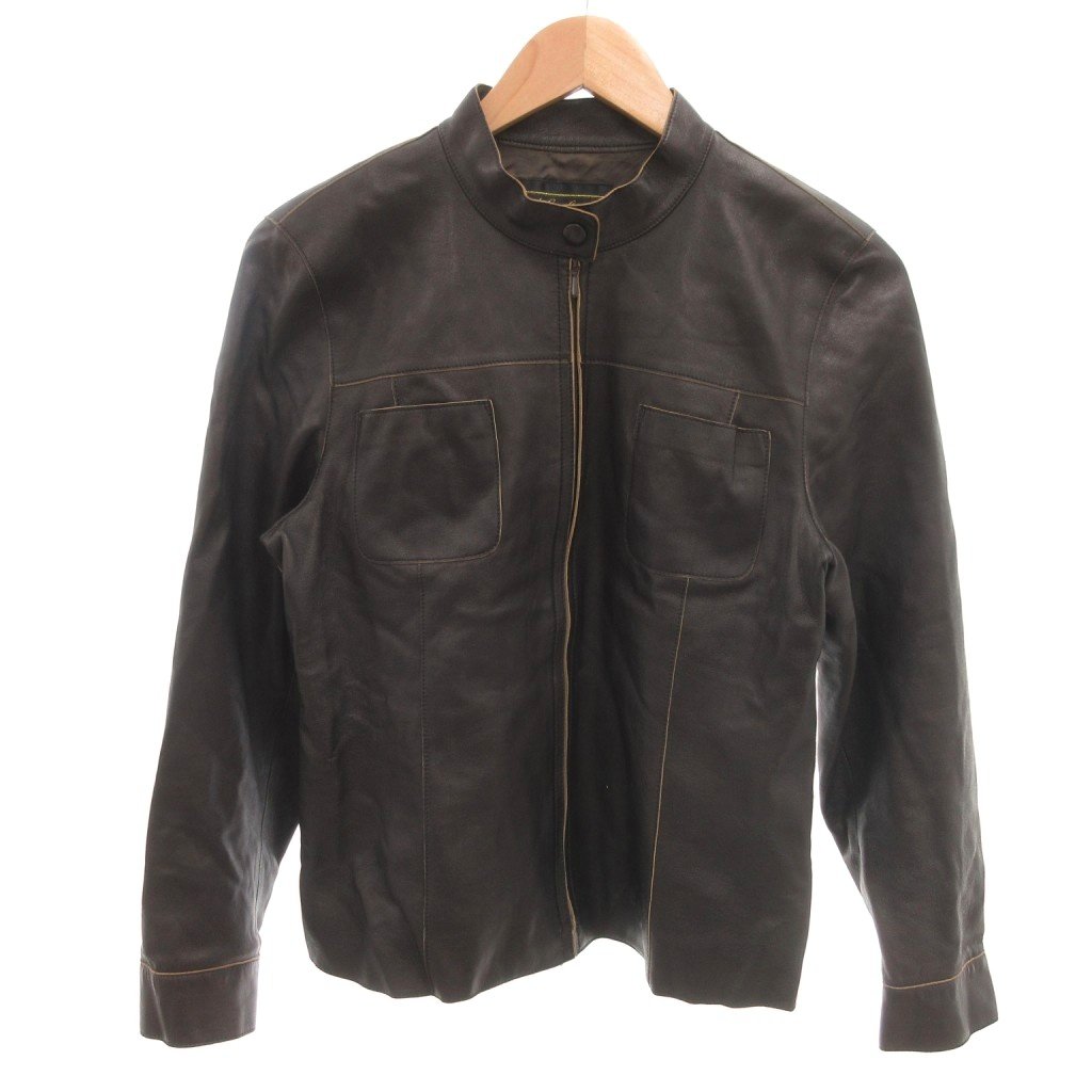 【中古】レリアン Leilian 美品 レザージャケット 11 黒 ブラック 無地 スタンドカラー 長袖 AV-0203285 /SJ ■GY06 レディース 【ベクトル 古着】 260206