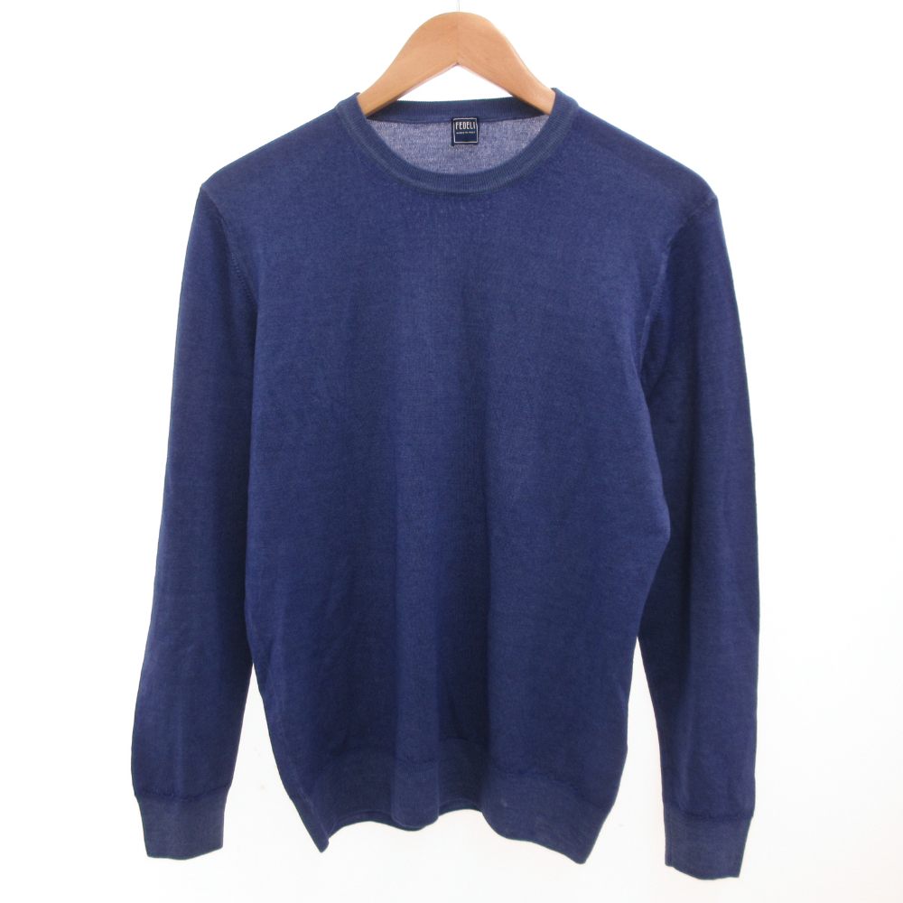 【中古】フェデリ FEDELI ニット カットソー 長袖 ウール 48 青 ブルー /JS ■GY06 メンズ 【ベクトル 古着】 260216