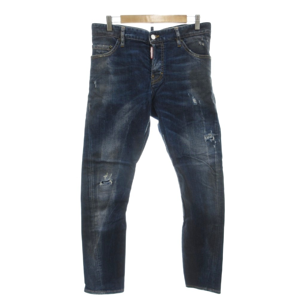 【中古】ディースクエアード DSQUARED2 デニムパンツ ジーンズ 50 ボタンフライ ダメージ加工 クラッシュ インディゴブルー /NU ■GY12 レディース 【ベクトル 古着】 260302