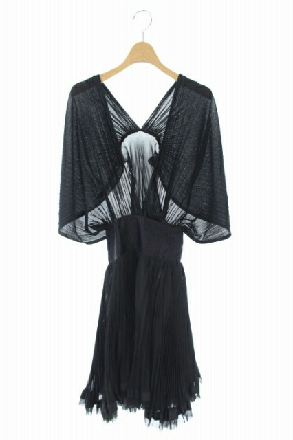 レディースファッション ワンピース 人気ブラドン 古着 ベクトル レディース Os Kn 黒 1 ノースリーブ ひざ丈 シルク 切替 プリーツ ドレス ワンピース Sacai サカイ 中古