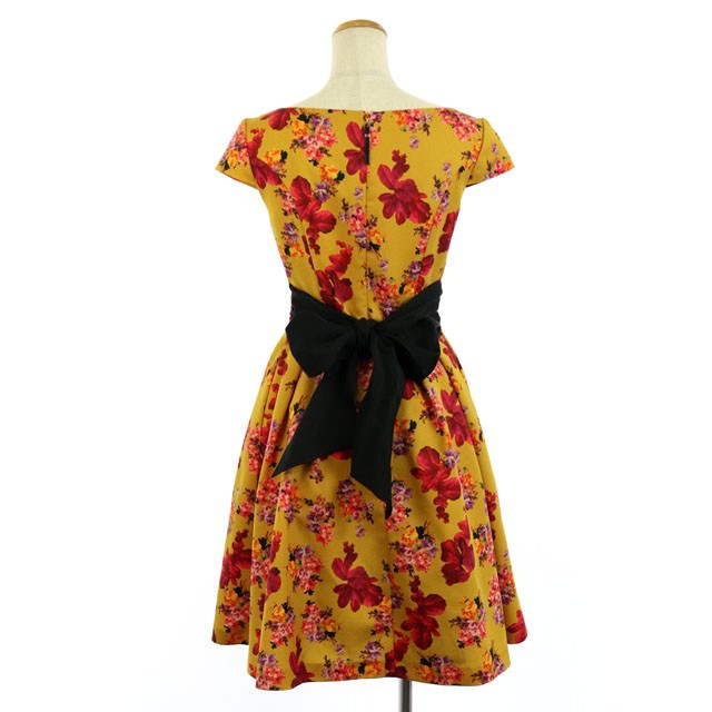 中古 マーリエパーエフデ Maglie Par Ef De フラワー柄 ワンピース フレンチスリーブ フレア タック ミニ ウエストリボン ラウンドネック 7 マルチカラー Os レディース ベクトル 古着 septicin Com