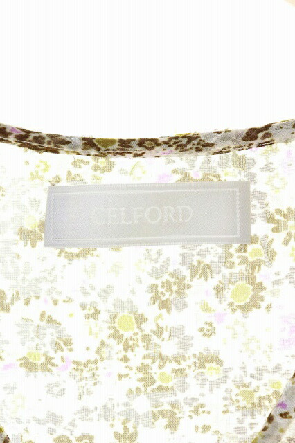 中古 セルフォード Celford ss 花柄 半袖 ロングワンピース ロング 半袖 パフスリーブ Vネック フレア 36 茶 紫 白 ブラウン ラベンダー ホワイト Es Os レディース ベクトル 古着 Uncheckedfilm Com